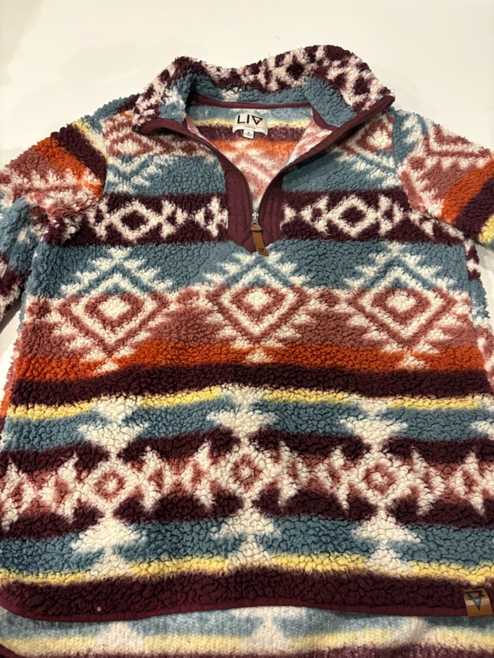 LIV Half-Zip Sherpa Pullover in Multicolor Aztec Print
